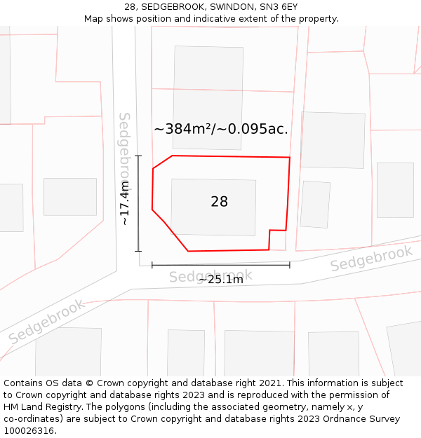 28, SEDGEBROOK, SWINDON, SN3 6EY: Plot and title map