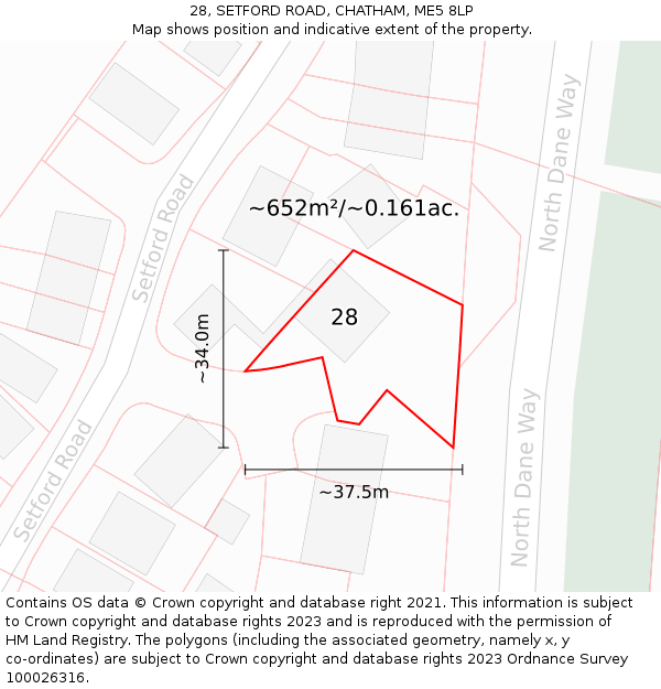 28, SETFORD ROAD, CHATHAM, ME5 8LP: Plot and title map