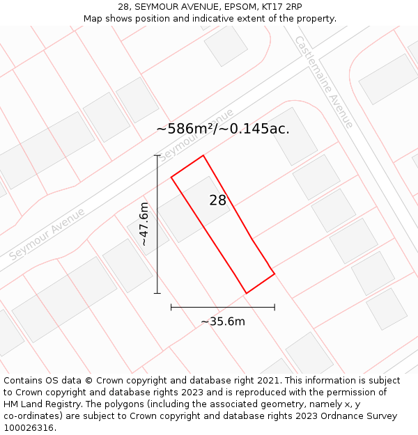 28, SEYMOUR AVENUE, EPSOM, KT17 2RP: Plot and title map