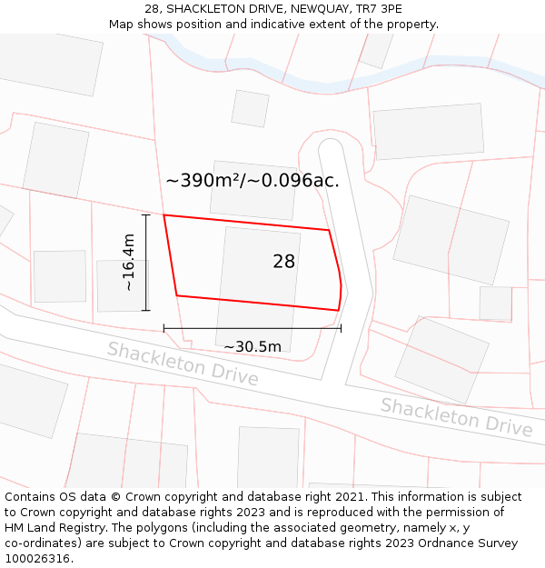 28, SHACKLETON DRIVE, NEWQUAY, TR7 3PE: Plot and title map