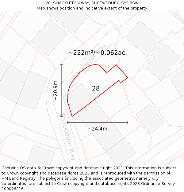 28, SHACKLETON WAY, SHREWSBURY, SY3 8SW: Plot and title map