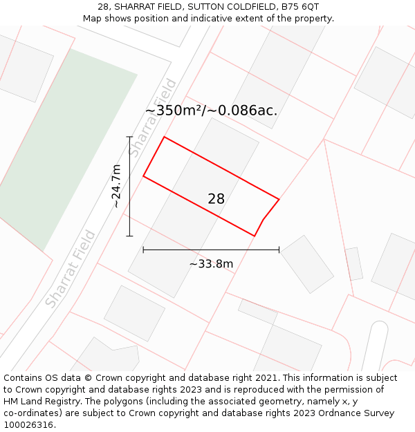 28, SHARRAT FIELD, SUTTON COLDFIELD, B75 6QT: Plot and title map