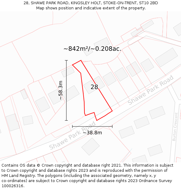 28, SHAWE PARK ROAD, KINGSLEY HOLT, STOKE-ON-TRENT, ST10 2BD: Plot and title map