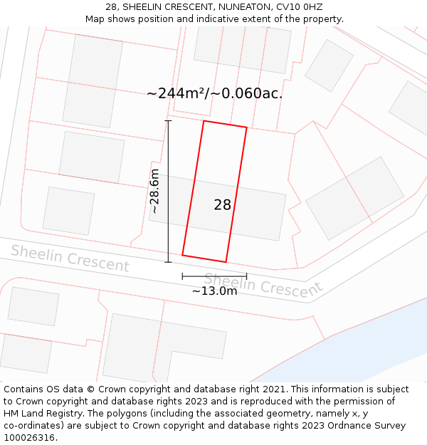 28, SHEELIN CRESCENT, NUNEATON, CV10 0HZ: Plot and title map