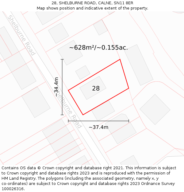 28, SHELBURNE ROAD, CALNE, SN11 8ER: Plot and title map
