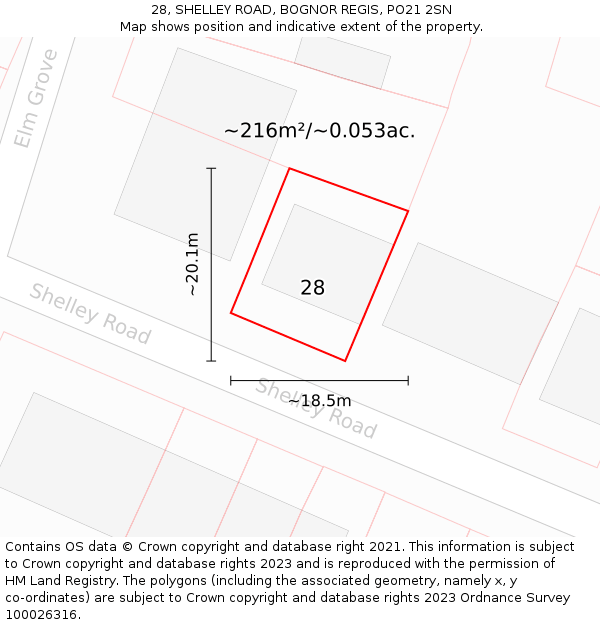 28, SHELLEY ROAD, BOGNOR REGIS, PO21 2SN: Plot and title map