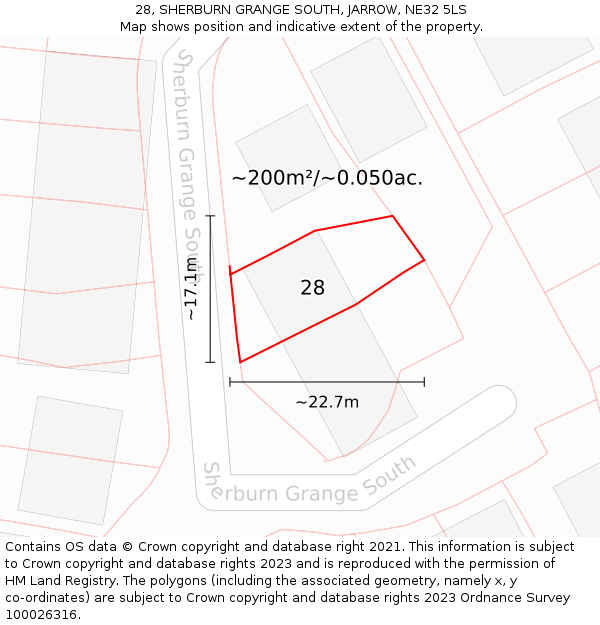 28, SHERBURN GRANGE SOUTH, JARROW, NE32 5LS: Plot and title map