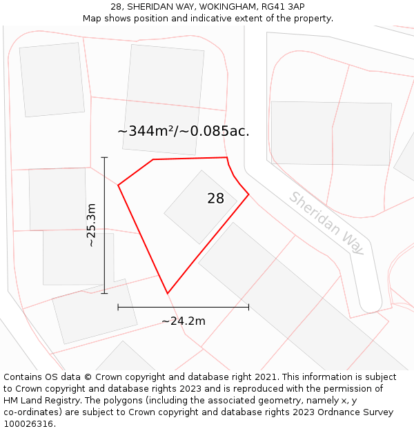 28, SHERIDAN WAY, WOKINGHAM, RG41 3AP: Plot and title map