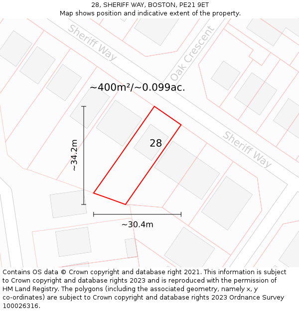 28, SHERIFF WAY, BOSTON, PE21 9ET: Plot and title map