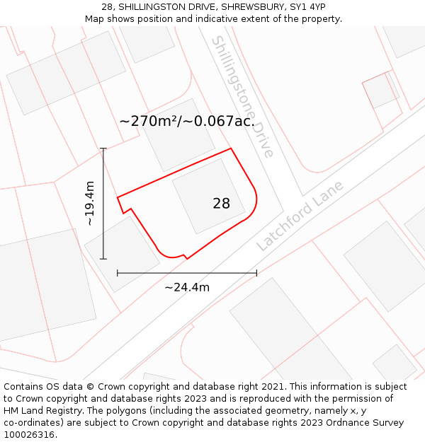 28, SHILLINGSTON DRIVE, SHREWSBURY, SY1 4YP: Plot and title map