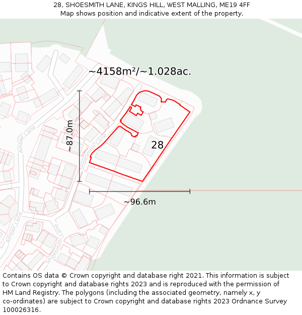 28, SHOESMITH LANE, KINGS HILL, WEST MALLING, ME19 4FF: Plot and title map