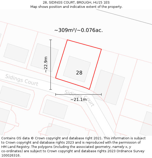 28, SIDINGS COURT, BROUGH, HU15 1ES: Plot and title map