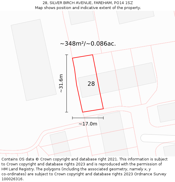 28, SILVER BIRCH AVENUE, FAREHAM, PO14 1SZ: Plot and title map