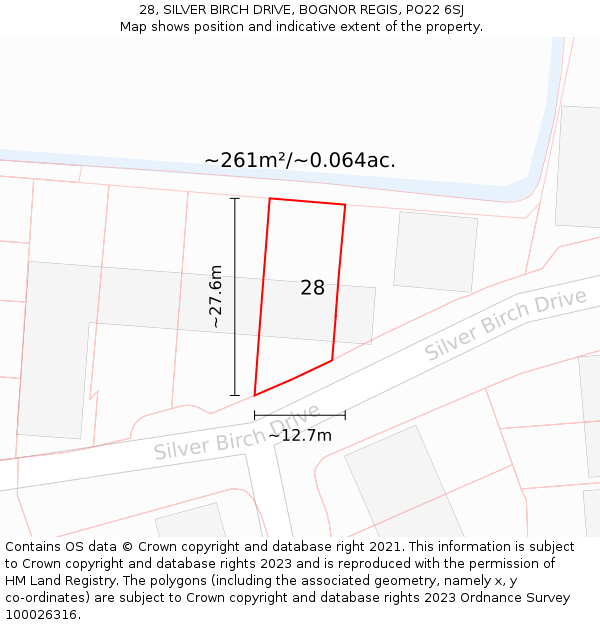 28, SILVER BIRCH DRIVE, BOGNOR REGIS, PO22 6SJ: Plot and title map