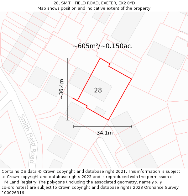 28, SMITH FIELD ROAD, EXETER, EX2 8YD: Plot and title map