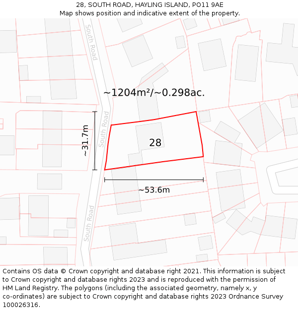 28, SOUTH ROAD, HAYLING ISLAND, PO11 9AE: Plot and title map