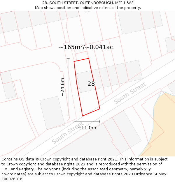 28, SOUTH STREET, QUEENBOROUGH, ME11 5AF: Plot and title map