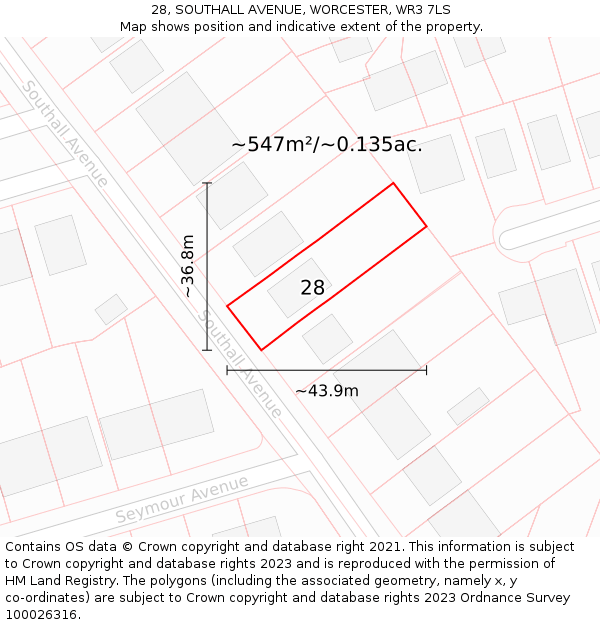 28, SOUTHALL AVENUE, WORCESTER, WR3 7LS: Plot and title map