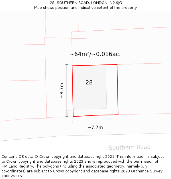 28, SOUTHERN ROAD, LONDON, N2 9JG: Plot and title map