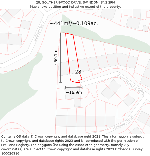 28, SOUTHERNWOOD DRIVE, SWINDON, SN2 2RN: Plot and title map