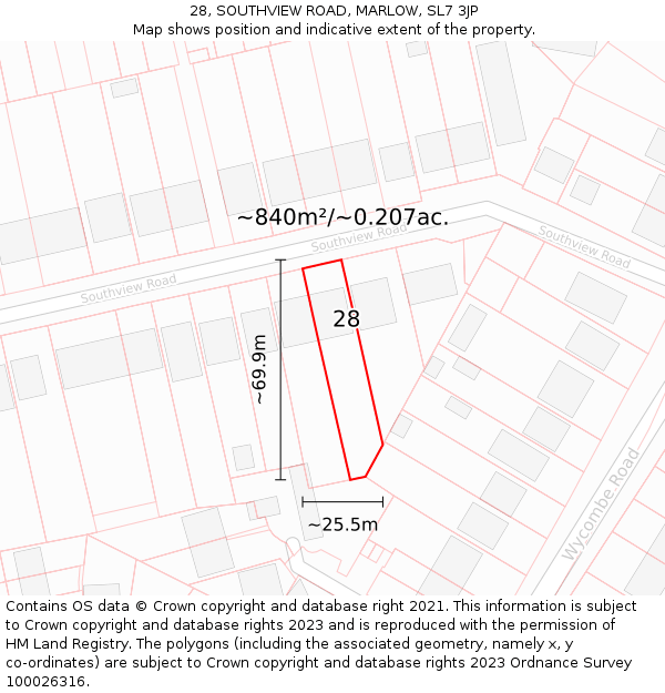 28, SOUTHVIEW ROAD, MARLOW, SL7 3JP: Plot and title map