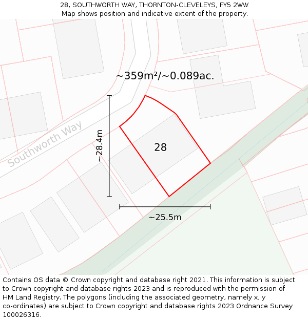 28, SOUTHWORTH WAY, THORNTON-CLEVELEYS, FY5 2WW: Plot and title map