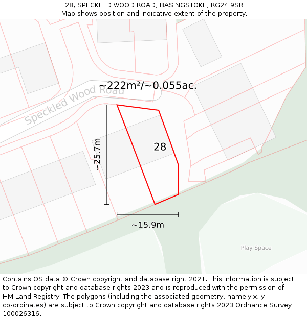 28, SPECKLED WOOD ROAD, BASINGSTOKE, RG24 9SR: Plot and title map