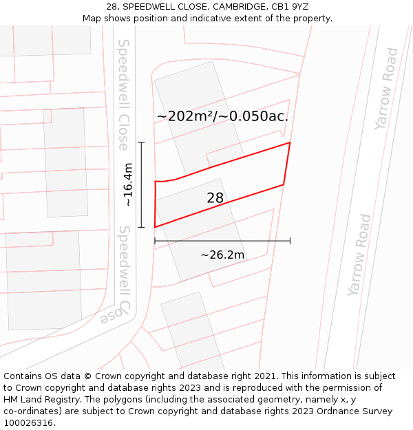 28, SPEEDWELL CLOSE, CAMBRIDGE, CB1 9YZ: Plot and title map