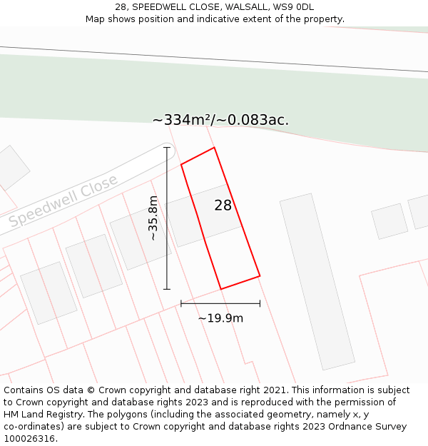 28, SPEEDWELL CLOSE, WALSALL, WS9 0DL: Plot and title map