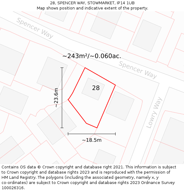 28, SPENCER WAY, STOWMARKET, IP14 1UB: Plot and title map