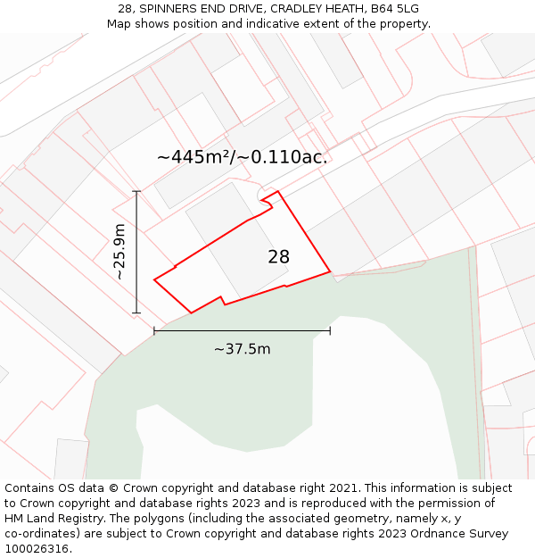 28, SPINNERS END DRIVE, CRADLEY HEATH, B64 5LG: Plot and title map