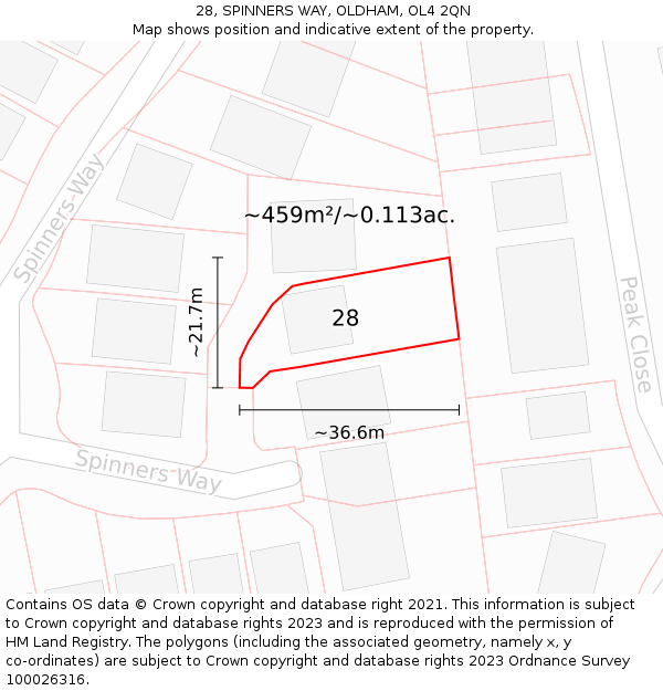 28, SPINNERS WAY, OLDHAM, OL4 2QN: Plot and title map