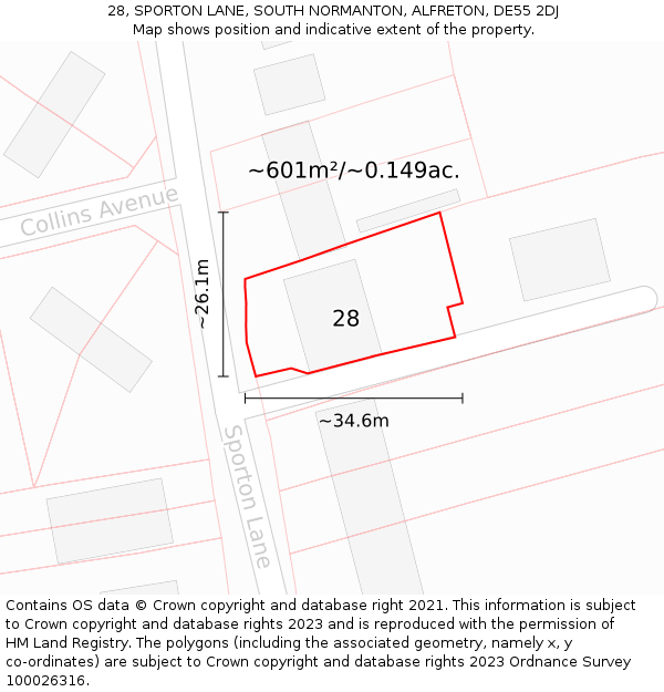 28, SPORTON LANE, SOUTH NORMANTON, ALFRETON, DE55 2DJ: Plot and title map