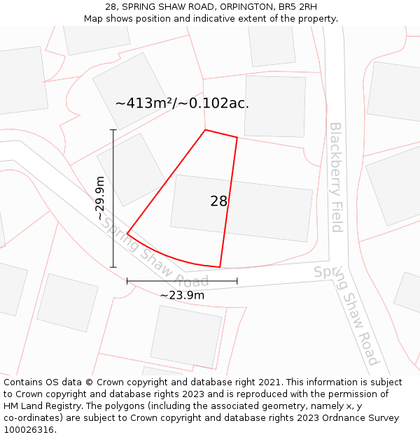 28, SPRING SHAW ROAD, ORPINGTON, BR5 2RH: Plot and title map