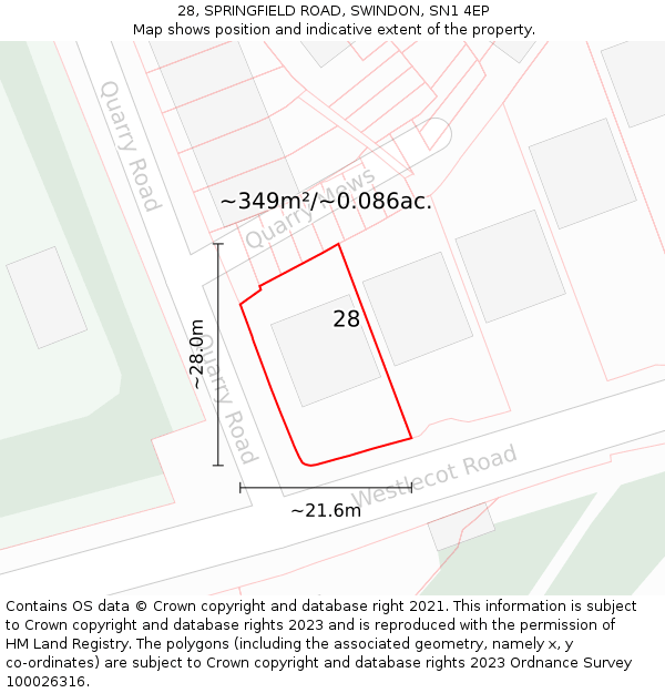28, SPRINGFIELD ROAD, SWINDON, SN1 4EP: Plot and title map