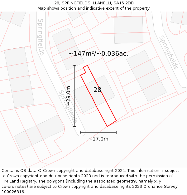 28, SPRINGFIELDS, LLANELLI, SA15 2DB: Plot and title map