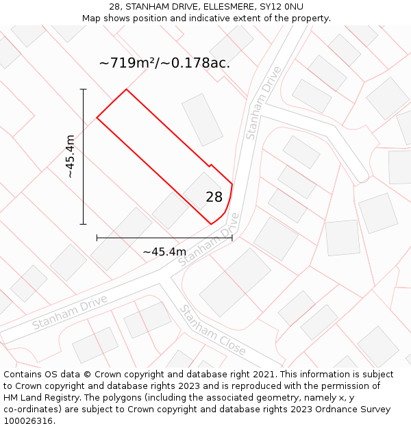 28, STANHAM DRIVE, ELLESMERE, SY12 0NU: Plot and title map