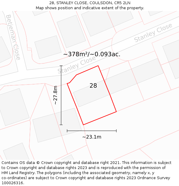 28, STANLEY CLOSE, COULSDON, CR5 2LN: Plot and title map