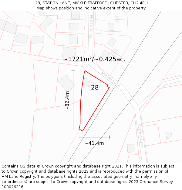 28, STATION LANE, MICKLE TRAFFORD, CHESTER, CH2 4EH: Plot and title map