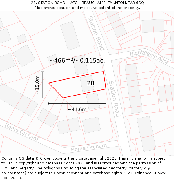 28, STATION ROAD, HATCH BEAUCHAMP, TAUNTON, TA3 6SQ: Plot and title map