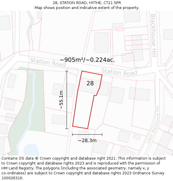 28, STATION ROAD, HYTHE, CT21 5PR: Plot and title map