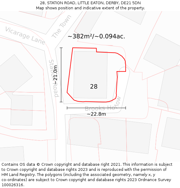 28, STATION ROAD, LITTLE EATON, DERBY, DE21 5DN: Plot and title map