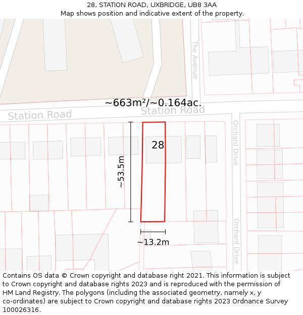 28, STATION ROAD, UXBRIDGE, UB8 3AA: Plot and title map