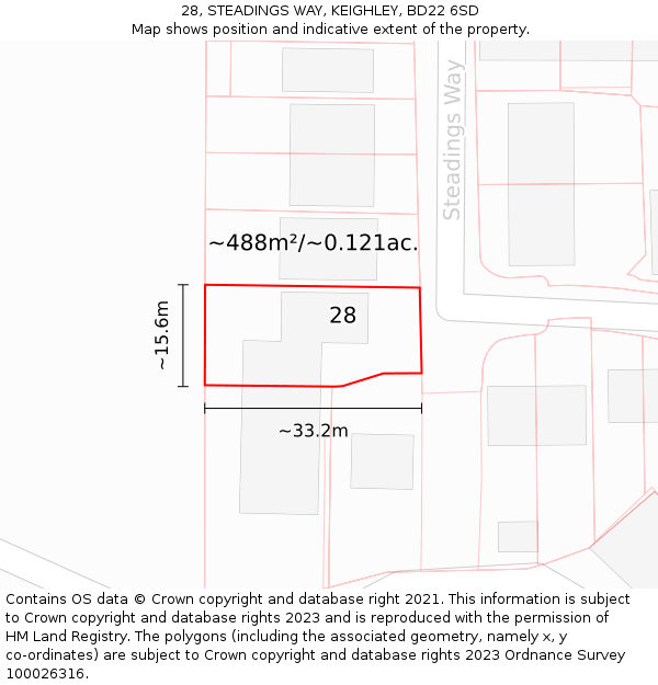 28, STEADINGS WAY, KEIGHLEY, BD22 6SD: Plot and title map