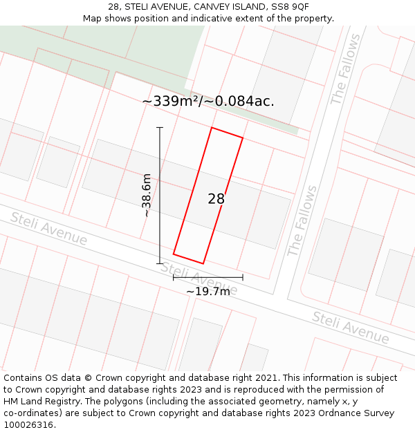 28, STELI AVENUE, CANVEY ISLAND, SS8 9QF: Plot and title map