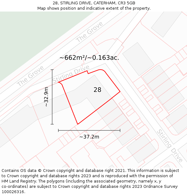 28, STIRLING DRIVE, CATERHAM, CR3 5GB: Plot and title map