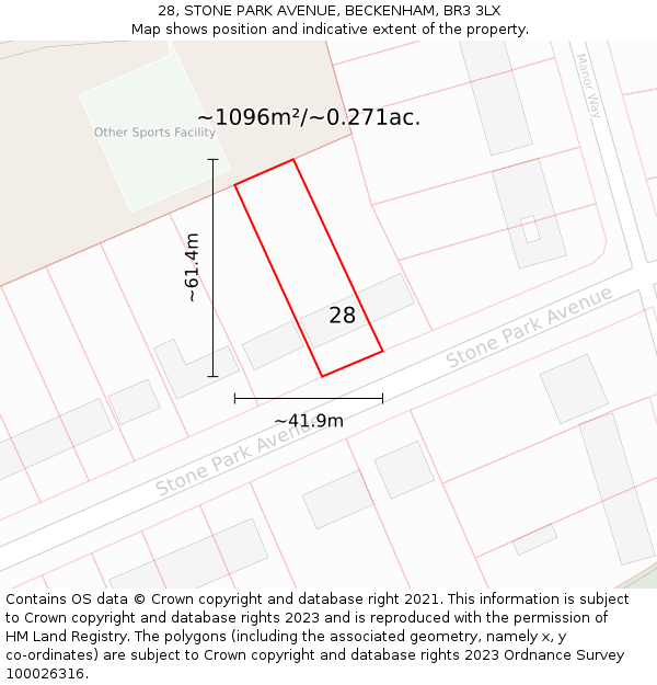 28, STONE PARK AVENUE, BECKENHAM, BR3 3LX: Plot and title map