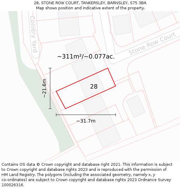 28, STONE ROW COURT, TANKERSLEY, BARNSLEY, S75 3BA: Plot and title map