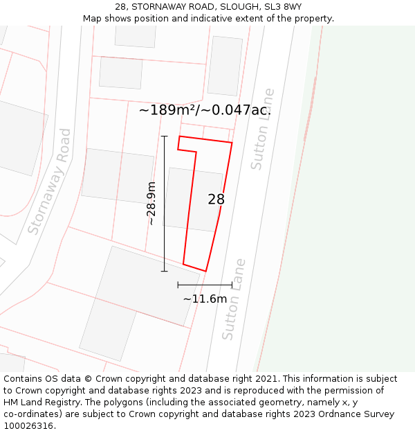 28, STORNAWAY ROAD, SLOUGH, SL3 8WY: Plot and title map