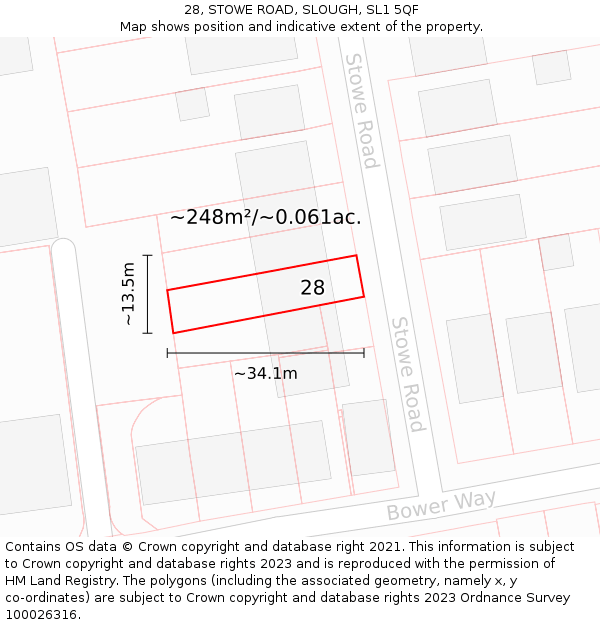 28, STOWE ROAD, SLOUGH, SL1 5QF: Plot and title map